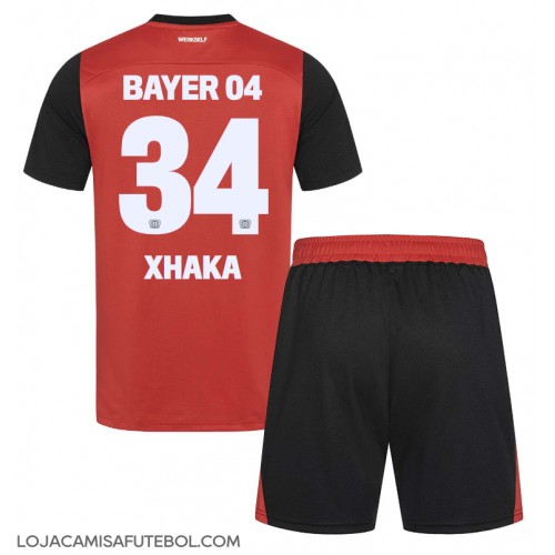 Camisa de Futebol Bayer Leverkusen Granit Xhaka #34 Equipamento Principal Infantil 2024-25 Manga Curta (+ Calças curtas)